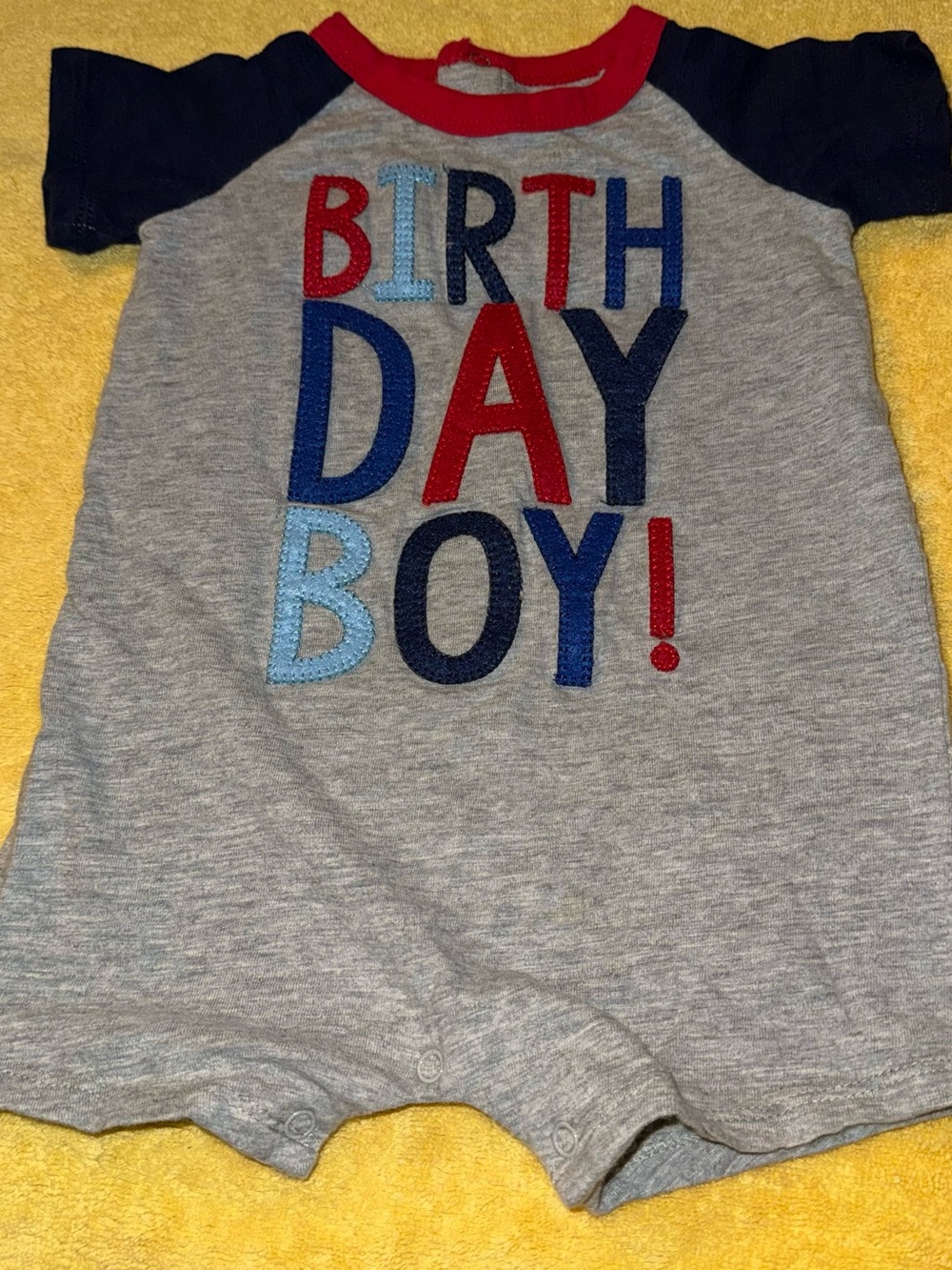 Mud Pie Gray Romper with Navy and Red Birthday Appliqué Baby Boys 12-18 months
